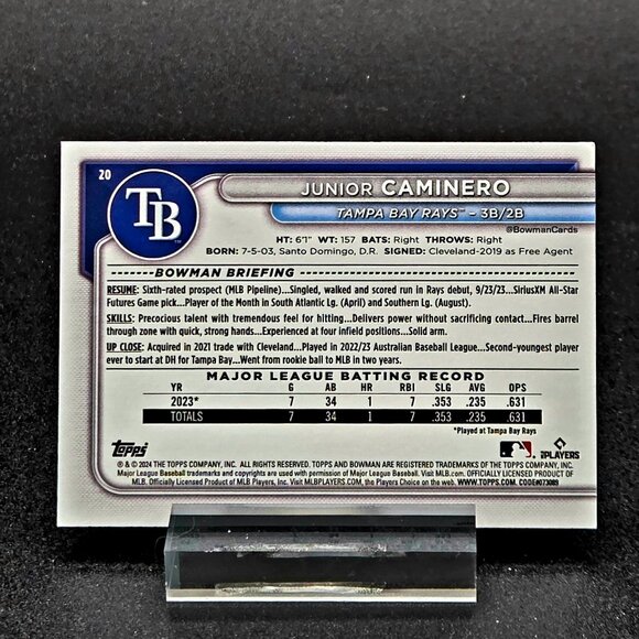 Four Junior Caminero RC and Insert Cards Tampa Bay Rays - Picture 3 of 9